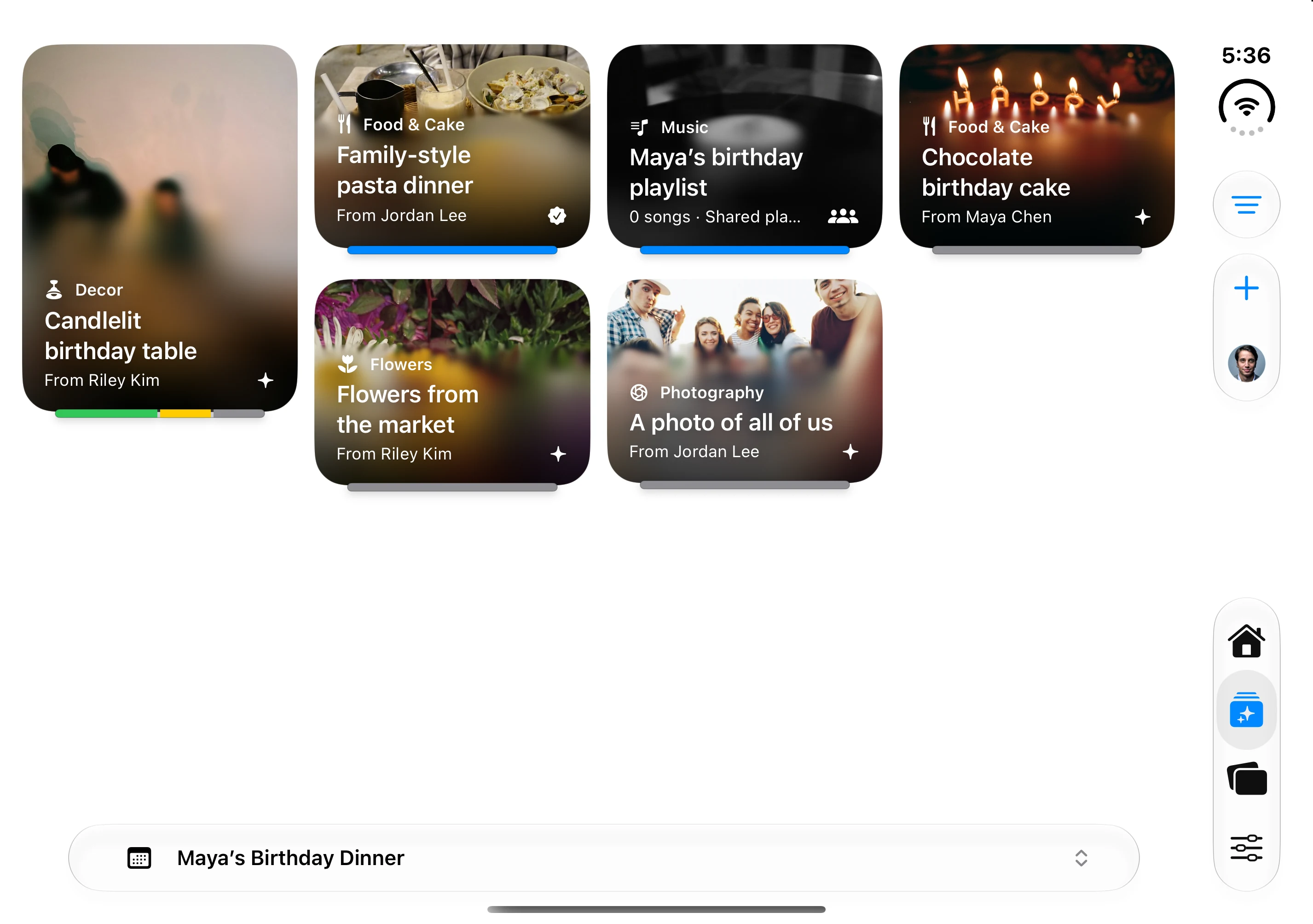 Gatherory Ideas in iPhone Duo with photos for Maya’s birthday dinner